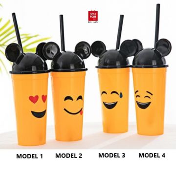 Smiley Plastic Cup with Straw-Model 1 (541)